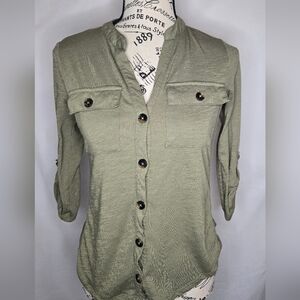 No Boundaries Sage Green Button-Front Utility Top